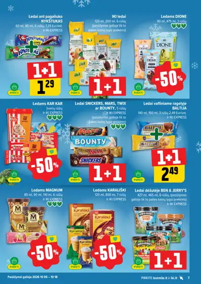 Iki akcijų leidinys, galioja nuo spalio 12 d. iki spalio 18 d., 7 puslapis: Ledai, Magnum, Ben & Jerry's, Nykštukas