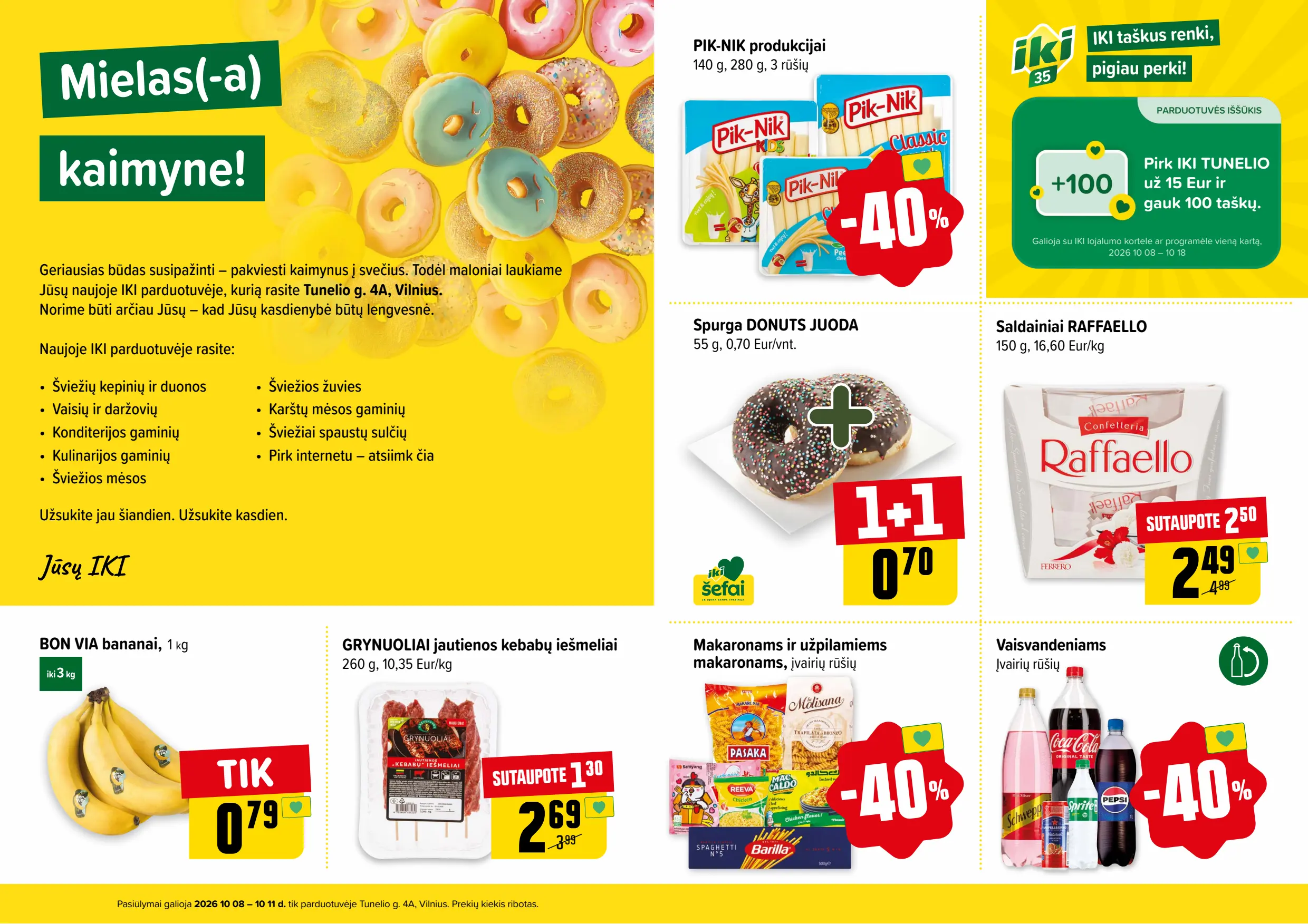 Iki akcijų leidinys „Specialūs pasiūlymai IKI Tunelio parduotuvės klientams“, galioja nuo spalio 8 d. iki spalio 11 d., 2 puslapis