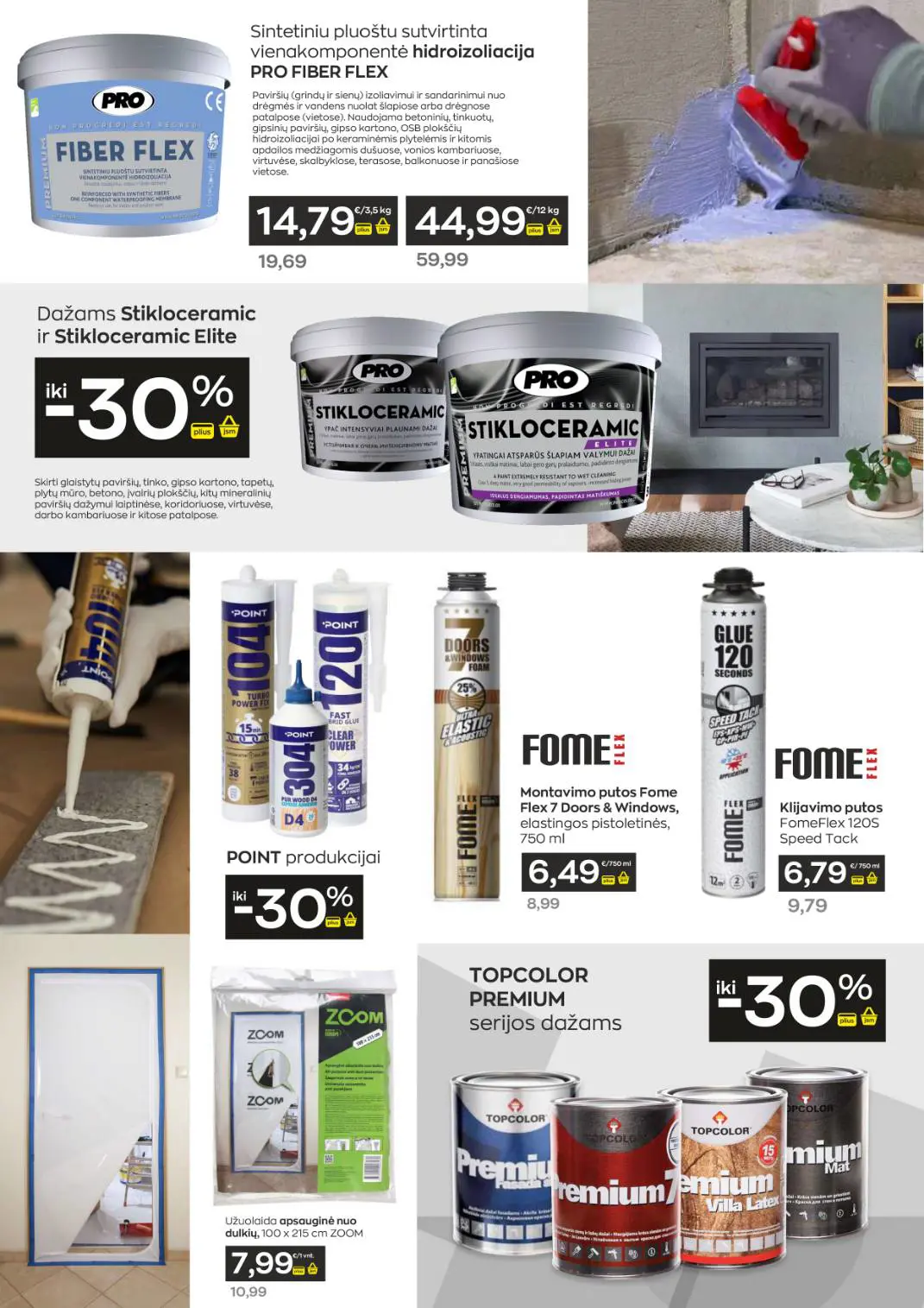 Jupoja akcijų leidinys, galioja nuo spalio 8 d. iki lapkričio 4 d., 17 puslapis: Pro Fiber Flex hidroizoliacija, Stikloceramic dažai, Point produkcija, Fome montavimo putos