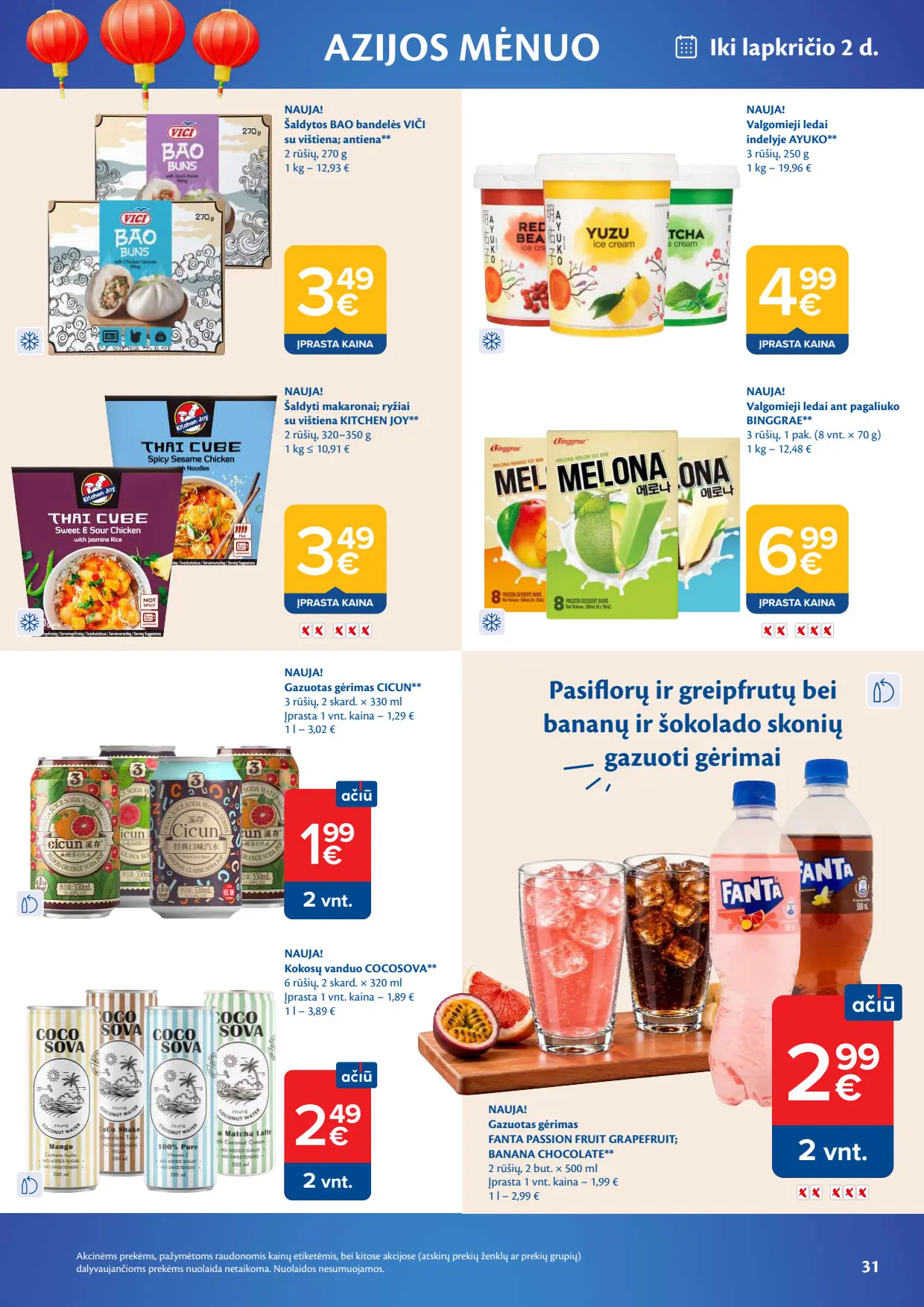 Maxima akcijų leidinys, galioja nuo spalio 6 d. iki spalio 12 d., 31 puslapis: Viči bao bandelės, Kitchen Joy ryžiai, Fanta gazuotas gėrimas, Ayuko ledai