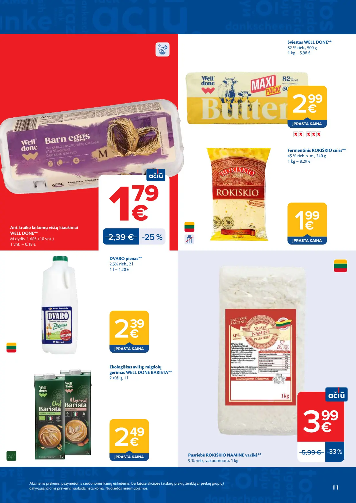 Maxima akcijų leidinys, galioja nuo spalio 6 d. iki spalio 12 d., 11 puslapis: Rokiškio varškė, Well Done kiaušiniai, Dvaro pienas, Well Done sviestas