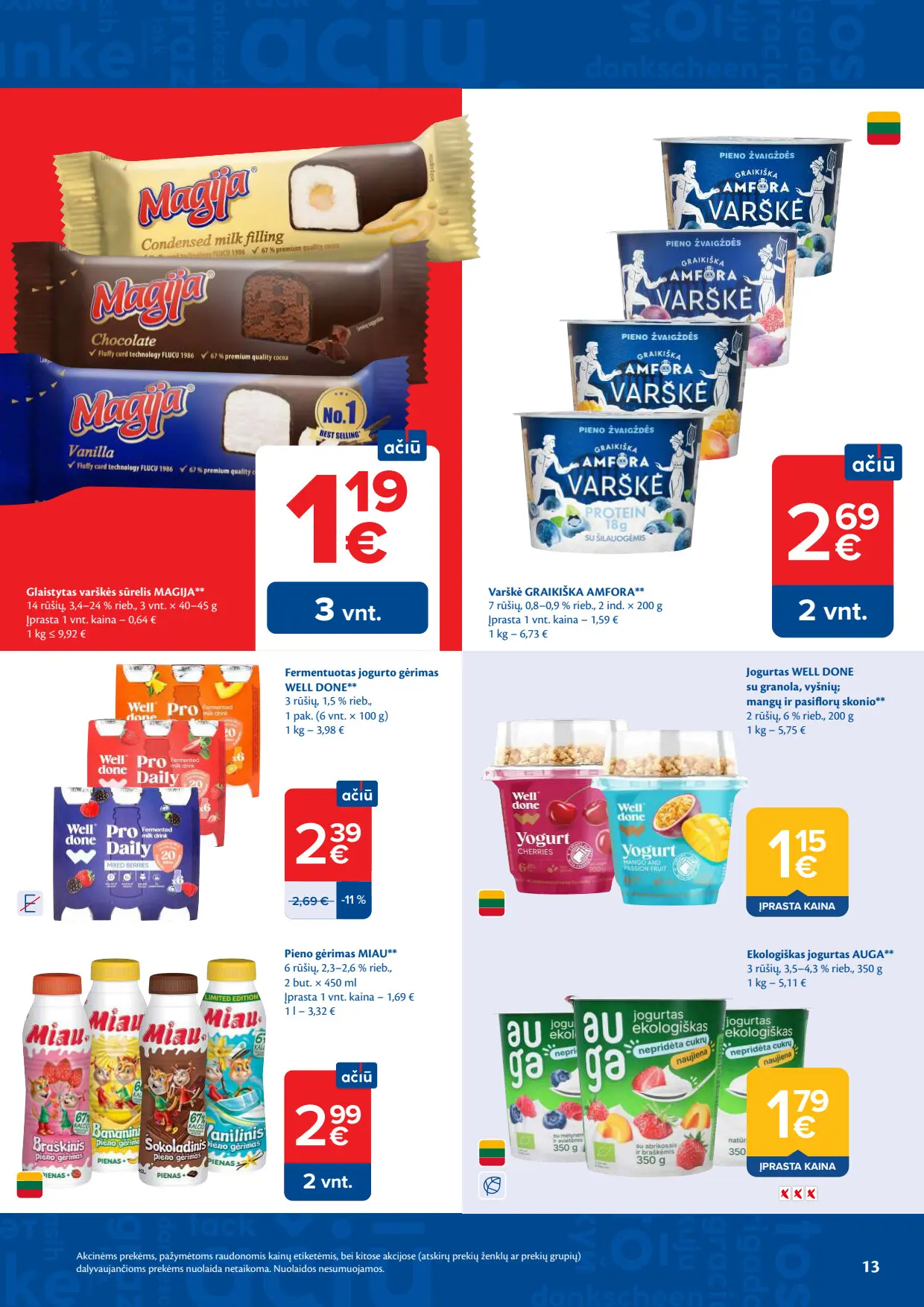 Maxima akcijų leidinys, galioja nuo spalio 6 d. iki spalio 12 d., 13 puslapis: Magija sūreliai, graikiška varškė Amfora, Miau pieno gėrimas, jogurtai