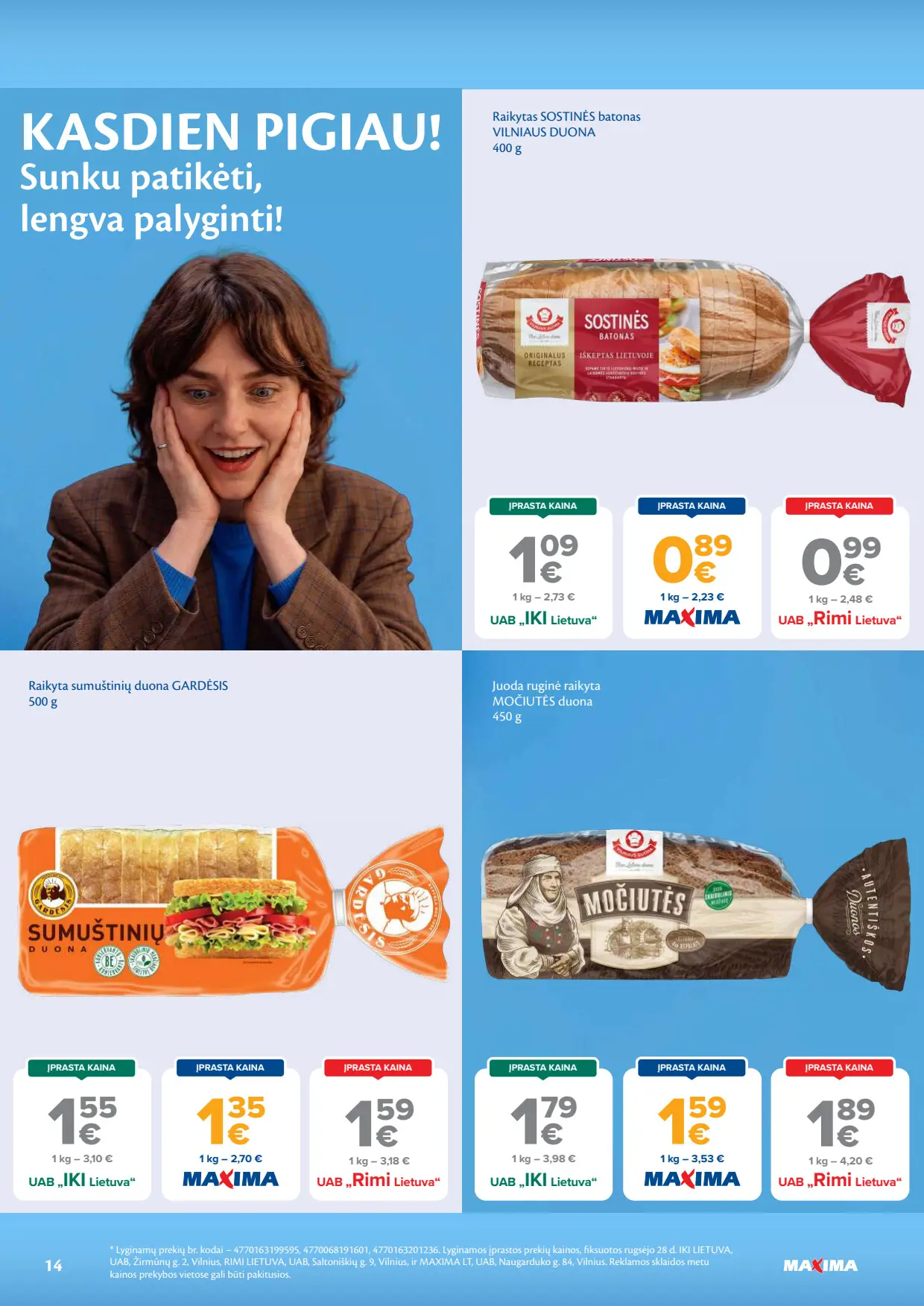 Maxima akcijų leidinys, galioja nuo spalio 6 d. iki spalio 12 d., 14 puslapis: Sostinės batonas, Močiutės duona, Gardėsis sumuštinių duona