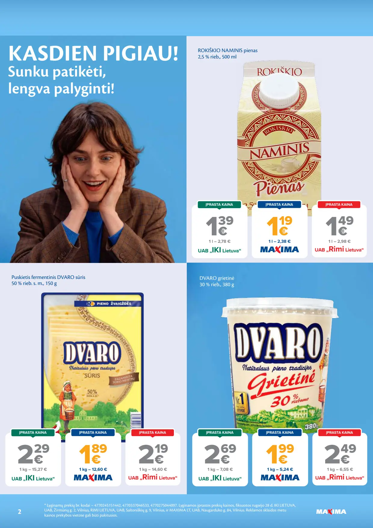 Maxima akcijų leidinys, galioja nuo spalio 6 d. iki spalio 12 d., 2 puslapis: Pienas, DVARO sūris, DVARO grietinė