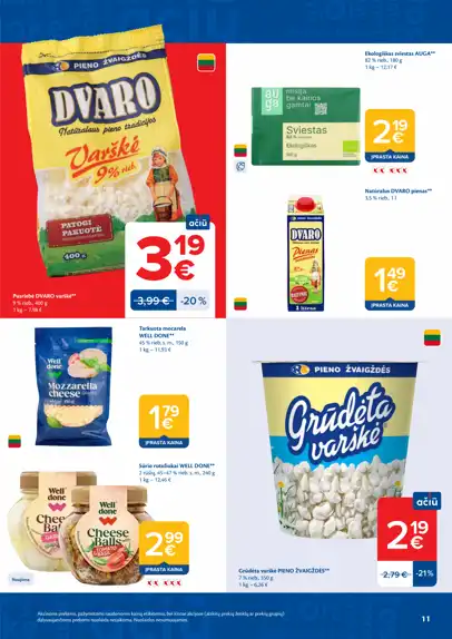 Maxima akcijų leidinys „AČIŪ savaitė“, galioja nuo spalio 13 d. iki spalio 19 d., 11 puslapis: Pieno produktai, sviestas, sūris, varškė: Dvaro varškė, Auga sviestas, Pieno žvaigždžių varškė
