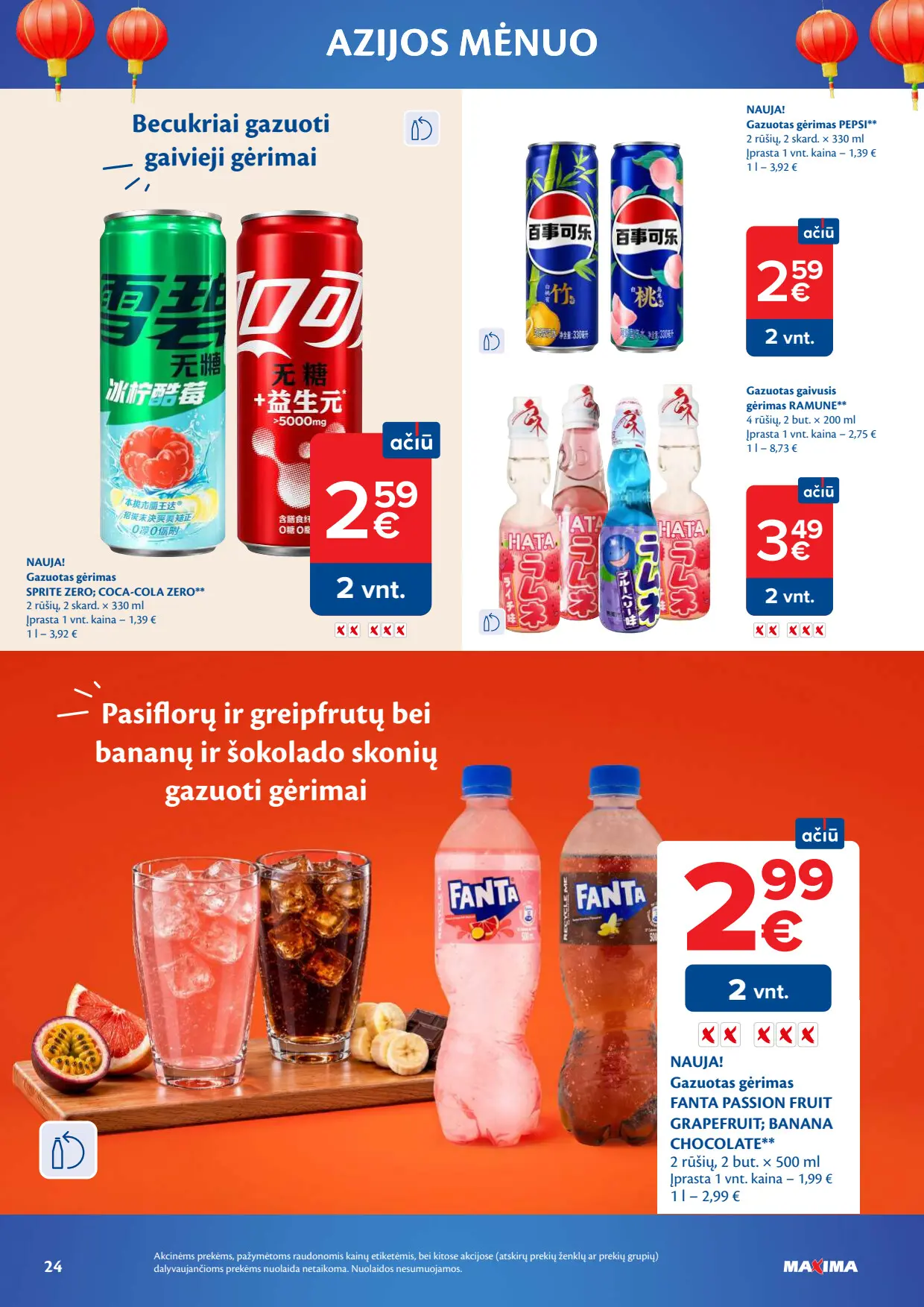 Maxima akcijų leidinys, galioja nuo spalio 6 d. iki lapkričio 2 d., 24 puslapis: Gazuoti gėrimai Sprite, Fanta, Ramune, Pepsi